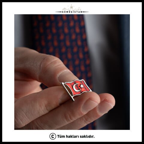 14 Ayar Altın Kaplama Türk Bayrağı Yaka Rozeti