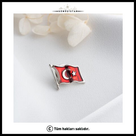 14 Ayar Altın Kaplama Türk Bayrağı Yaka Rozeti
