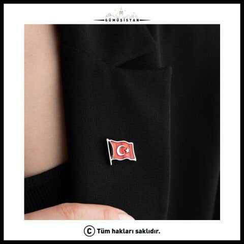 Rodium Kaplama Türk Bayrağı Yaka Rozeti