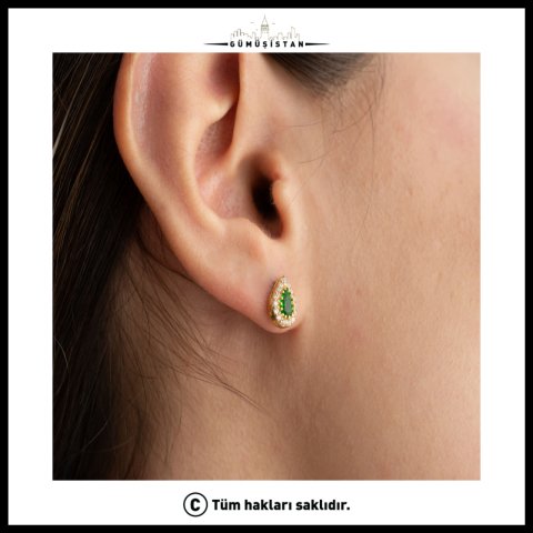 925 Ayar Gümüş Mayıs Ayı Doğum Taşı ( Emerald ) Damla Küpe