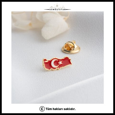 14 Ayar Altın Kaplama Türk Bayrağı Yaka Rozeti