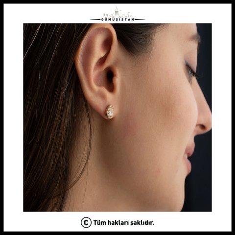 925 Ayar Gümüş Nisan Ayı Doğum Taşı ( Diamond ) Damla Küpe