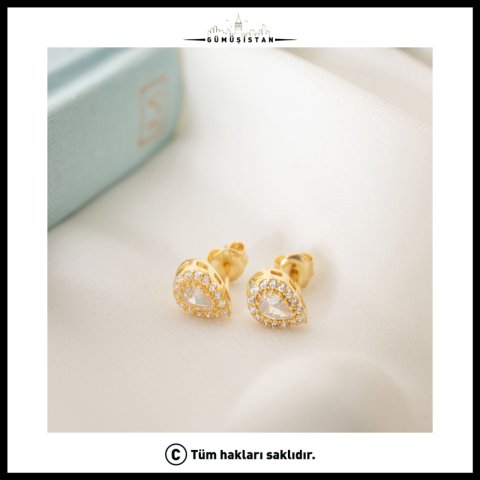 925 Ayar Gümüş Nisan Ayı Doğum Taşı ( Diamond ) Damla Küpe