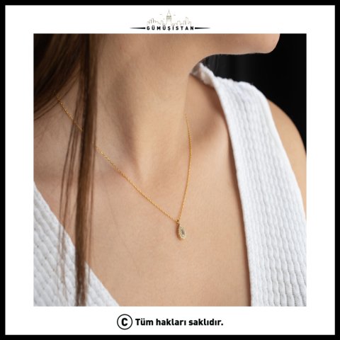 925 Ayar Gümüş Mart Ayı Doğum Taşı ( Aquamarine ) Damla Kolye