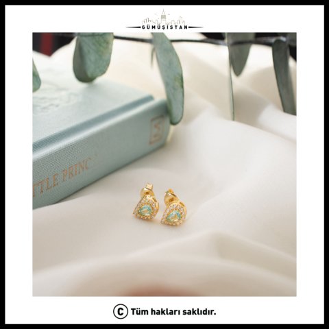 925 Ayar Gümüş Mart Ayı Doğum Taşı ( Aquamarine ) Damla Küpe