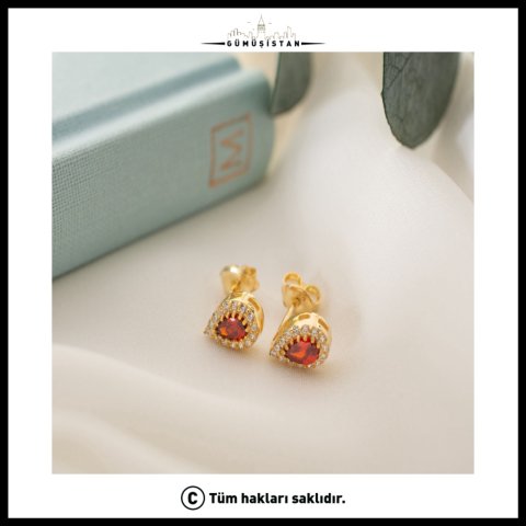 Ocak Ayı Doğum Taşı Küpe – 925 Ayar Gümüş Garnet Renkli Zirkon Taşlı Küpe