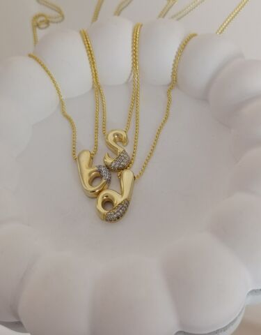 Taş Detaylı Mini Harf Kolye - 925 Ayar Gümüş