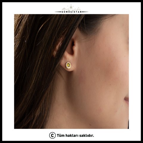 925 Ayar Gümüş Ağustos Ayı Doğum Taşı ( Peridot ) Kolye - Küpe Seti