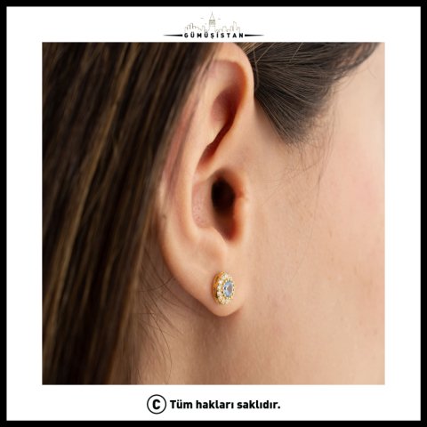 925 Ayar Gümüş Mart Ayı Doğum Taşı ( Aquamarine ) Kolye - Küpe Seti