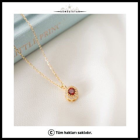 925 Ayar Gümüş Ocak Ayı Doğum Taşı ( Garnet ) Kolye
