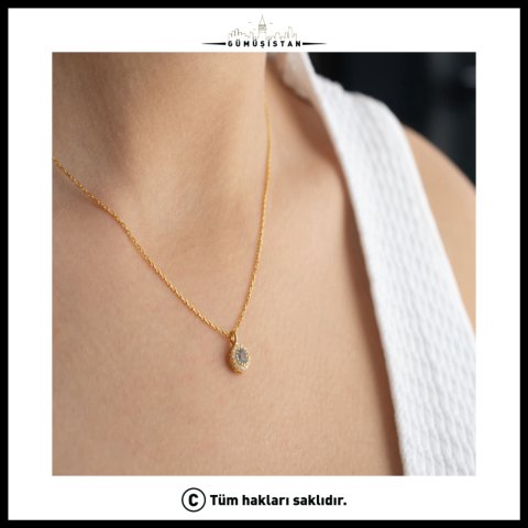Mart Ayı Doğum Taşı Kolye – Akuamarin Taşlı Gold Kolye | Mart Doğum Günü Hediyesi
