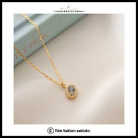 Mart Ayı Doğum Taşı Kolye – Akuamarin Taşlı Gold Kolye | Mart Doğum Günü Hediyesi