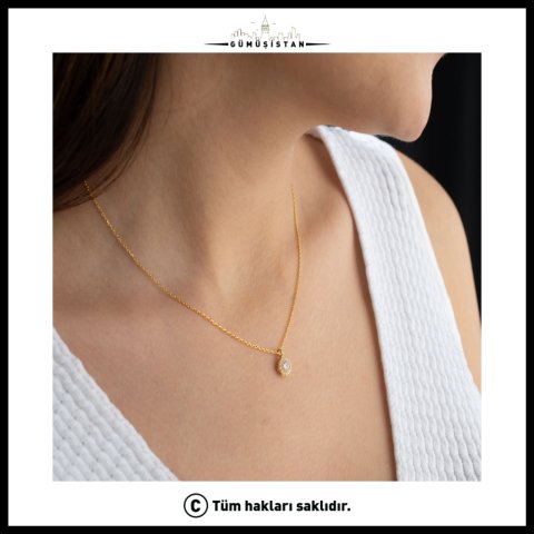 925 Ayar Gümüş Nisan Ayı Doğum Taşı ( Diamond ) Kolye