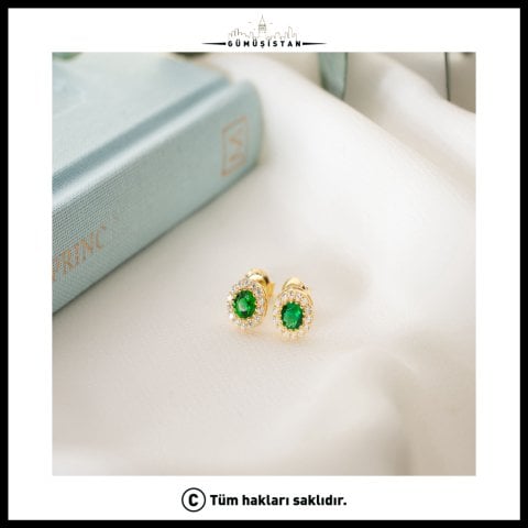 925 Ayar Gümüş Mayıs Ayı Doğum Taşı ( Emerald ) Küpe