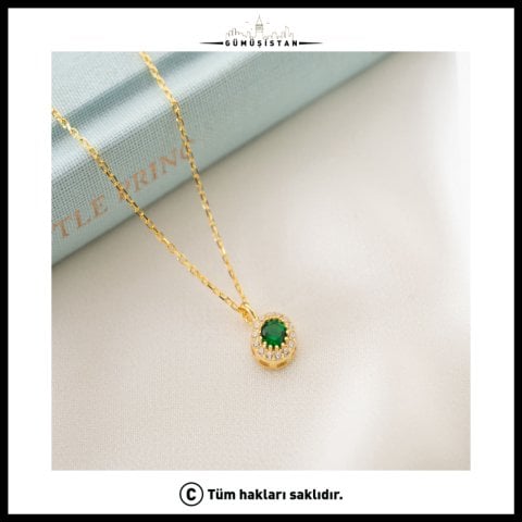 Mayıs Ayı Doğum Taşı Kolye – Zümrüt Taşlı Gold Kolye | Mayıs Doğum Günü Hediyesi