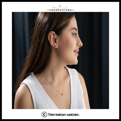 925 Ayar Gümüş Mayıs Ayı Doğum Taşı ( Emerald ) Kolye