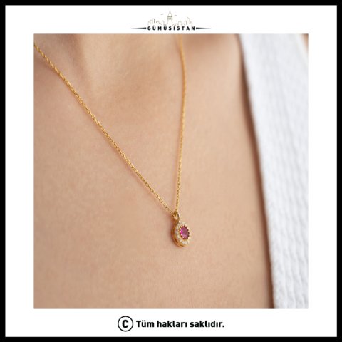 925 Ayar Gümüş Temmuz Ayı Doğum Taşı ( Ruby ) Kolye