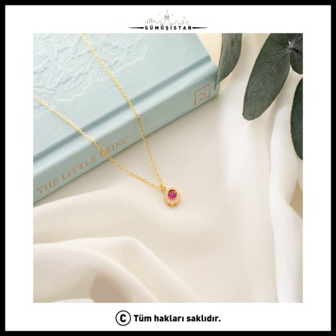 925 Ayar Gümüş Temmuz Ayı Doğum Taşı ( Ruby ) Kolye
