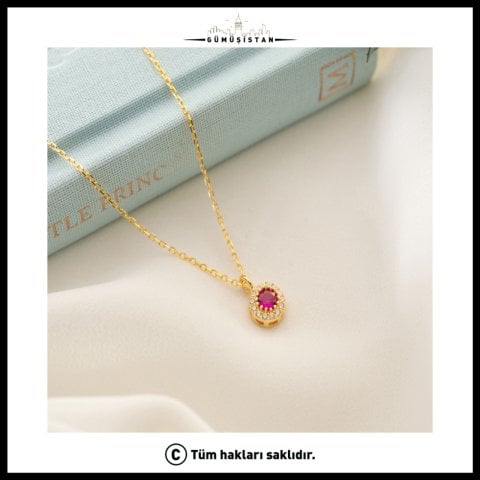 Temmuz Ayı Doğum Taşı Kolye – Yakut Taşlı Gold Kolye | Temmuz Doğum Günü Hediyesi