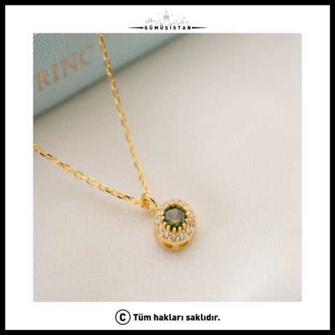Ağustos Ayı Doğum Taşı Kolye – Peridot Taşlı Gold Kolye | Ağustos Doğum Günü Hediyesi