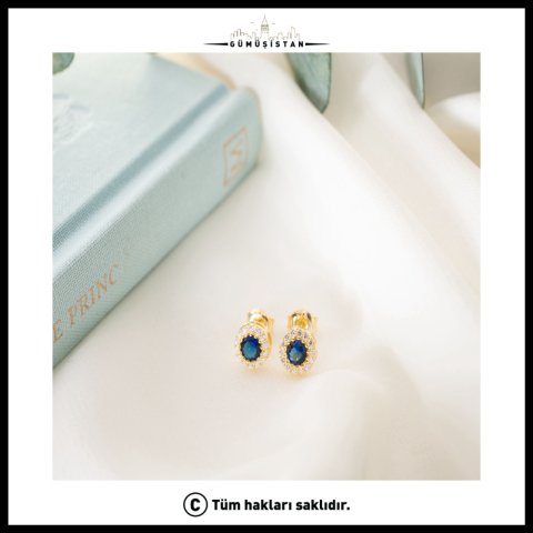 925 Ayar Gümüş Eylül Ayı Doğum Taşı ( Sapphire ) Küpe