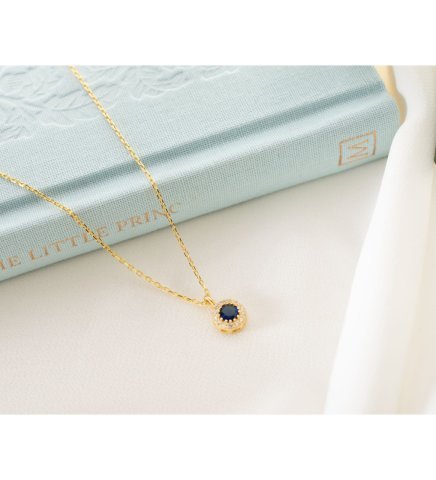 925 Ayar Gümüş Eylül Ayı Doğum Taşı ( Sapphire ) Kolye