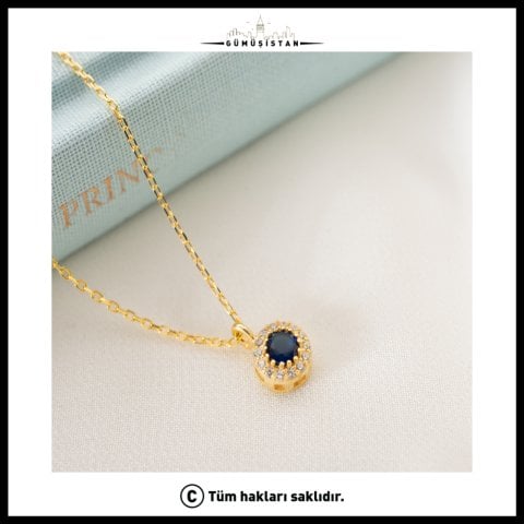 925 Ayar Gümüş Eylül Ayı Doğum Taşı ( Sapphire ) Kolye