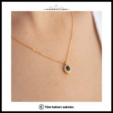 925 Ayar Gümüş Eylül Ayı Doğum Taşı ( Sapphire ) Kolye
