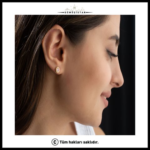 925 Ayar Gümüş Ekim Ayı Doğum Taşı ( Pink Tourmaline ) Küpe