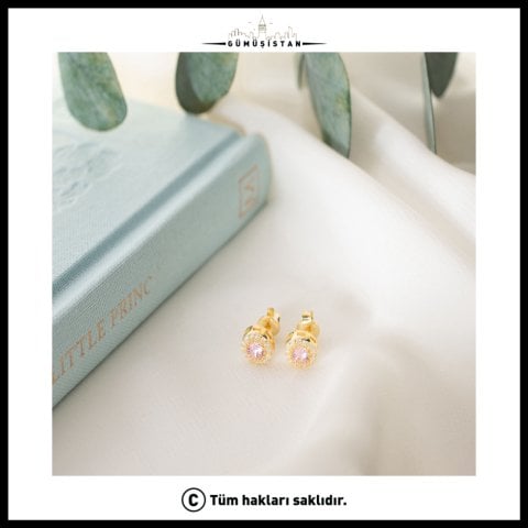 925 Ayar Gümüş Ekim Ayı Doğum Taşı ( Pink Tourmaline ) Küpe