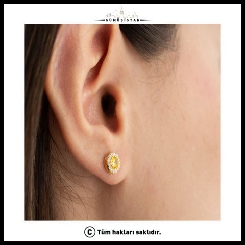 925 Ayar Gümüş Kasım Ayı Doğum Taşı ( Citrine ) Küpe