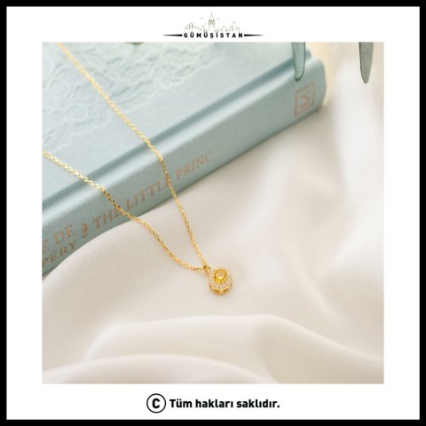 925 Ayar Gümüş Kasım Ayı Doğum Taşı ( Citrine ) Kolye