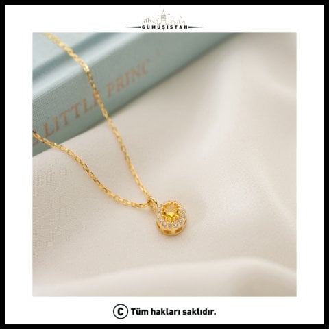 925 Ayar Gümüş Kasım Ayı Doğum Taşı ( Citrine ) Kolye