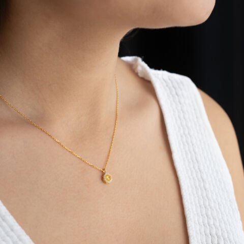 Kasım Ayı Doğum Taşı Kolye – Sitrin Taşlı Gold Kolye | Kasım Doğum Günü Hediyesi