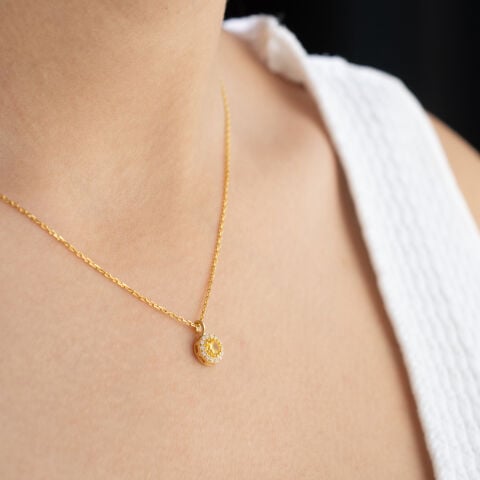 Kasım Ayı Doğum Taşı Kolye – Sitrin Taşlı Gold Kolye | Kasım Doğum Günü Hediyesi