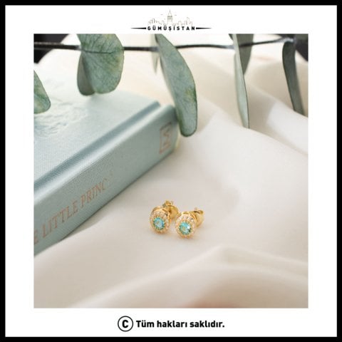 925 Ayar Gümüş Aralık Ayı Doğum Taşı ( Blue Topaz ) Küpe