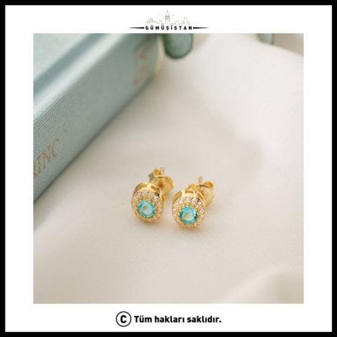 925 Ayar Gümüş Aralık Ayı Doğum Taşı ( Blue Topaz ) Küpe