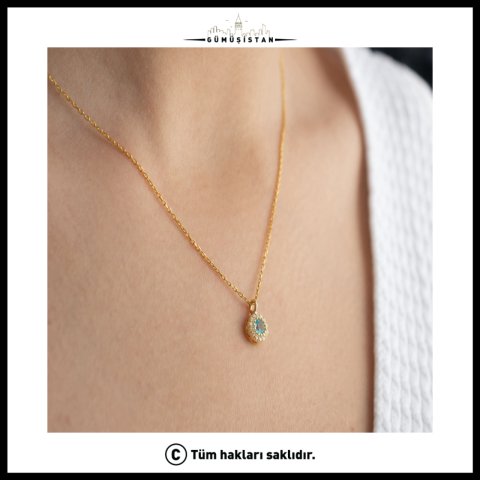 925 Ayar Gümüş Aralık Ayı Doğum Taşı ( Blue Topaz ) Kolye