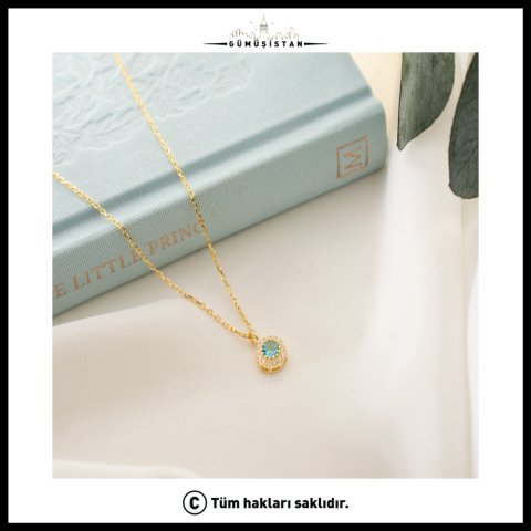 925 Ayar Gümüş Aralık Ayı Doğum Taşı ( Blue Topaz ) Kolye