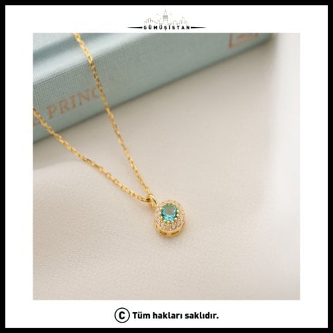 925 Ayar Gümüş Aralık Ayı Doğum Taşı ( Blue Topaz ) Kolye