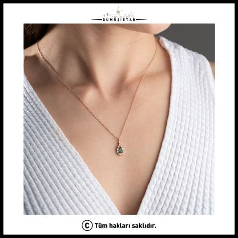 925 Ayar Gümüş Zümrüt Taşlı Kolye