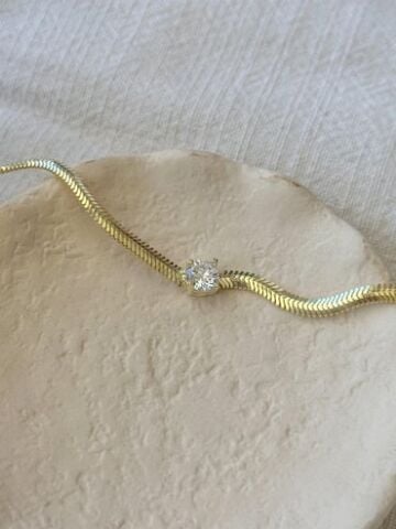 Kare Taşlı Yassı Zincir Bileklik - TEK - 925 Ayar Gümüş