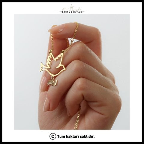 Kişiye Özel İsimli Güvercin Kolye – Barış ve Özgürlük Sembolü Kuş Kolyesi
