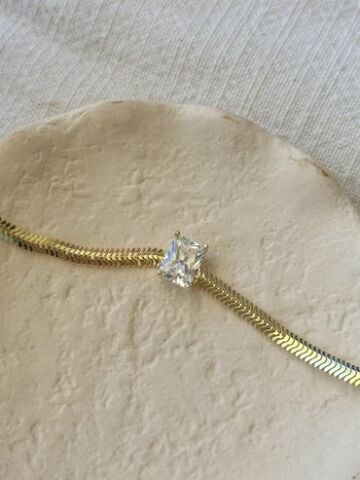 Dikdörtgen Taşlı Yassı Zincir Bileklik - TEK - 925 Ayar Gümüş