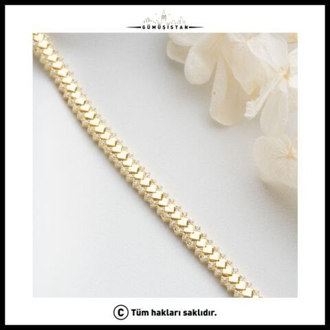 925 Ayar Gümüş Kalp Detaylı Özel Tasarım Bileklik