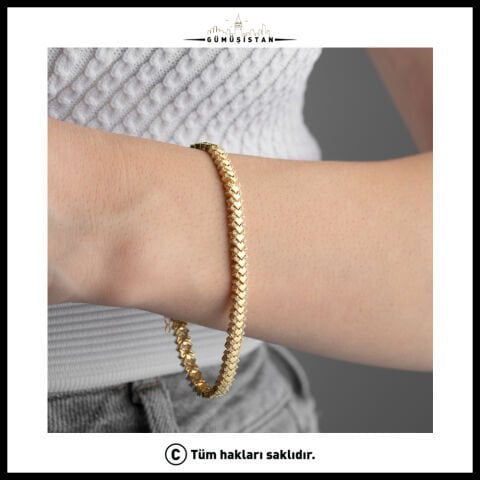 925 Ayar Gümüş Kalp Detaylı Özel Tasarım Bileklik