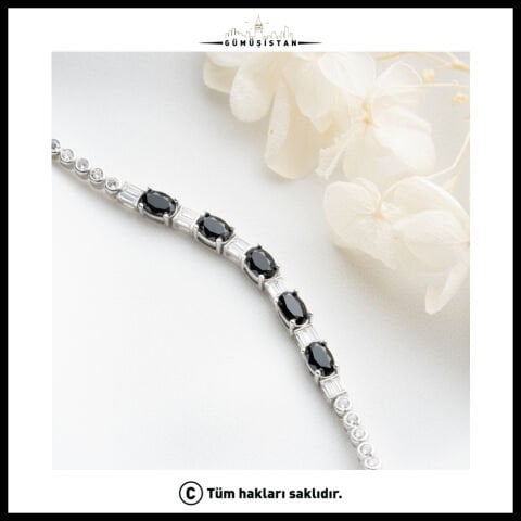 925 Ayar Gümüş Siyah Taşlı Özel Tasarım Bileklik