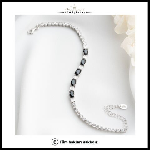 925 Ayar Gümüş Siyah Taşlı Özel Tasarım Bileklik