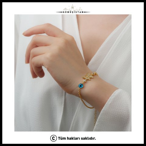 Nazar Boncuklu Kelebek Bileklik – Zirkon Taşlı 925 Ayar Gümüş Kadın Bileklik