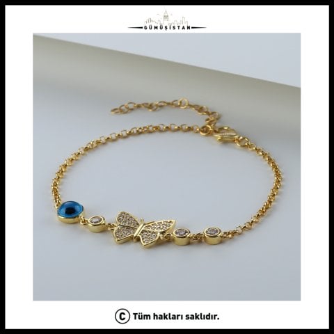 Nazar Boncuklu Kelebek Bileklik – Zirkon Taşlı 925 Ayar Gümüş Kadın Bileklik
